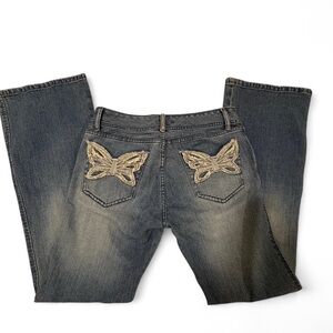 Butterfly embroidered flare jeans